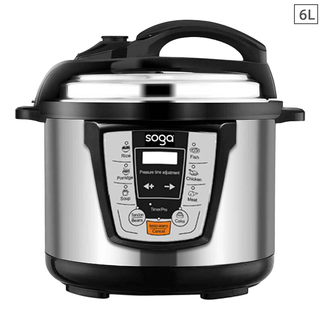 SOGA Electric Stainless Steel Pressure Cooker 6L 1600W Multicooker 16