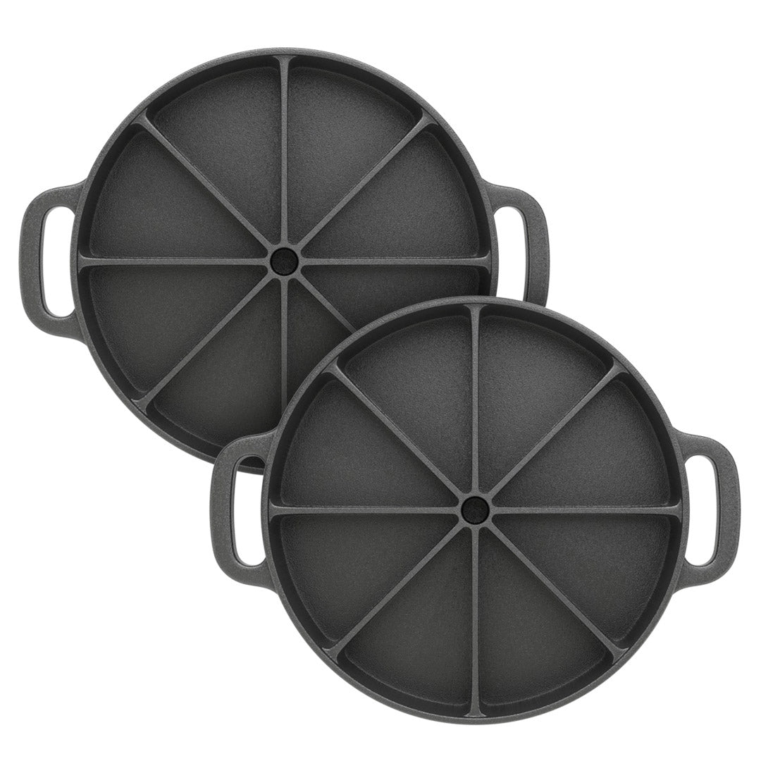 SOGA 2X 21.5CM Round Cast Iron Baking Wedge Pan Cornbread Cake 8-Slice Baking Dish with Handle