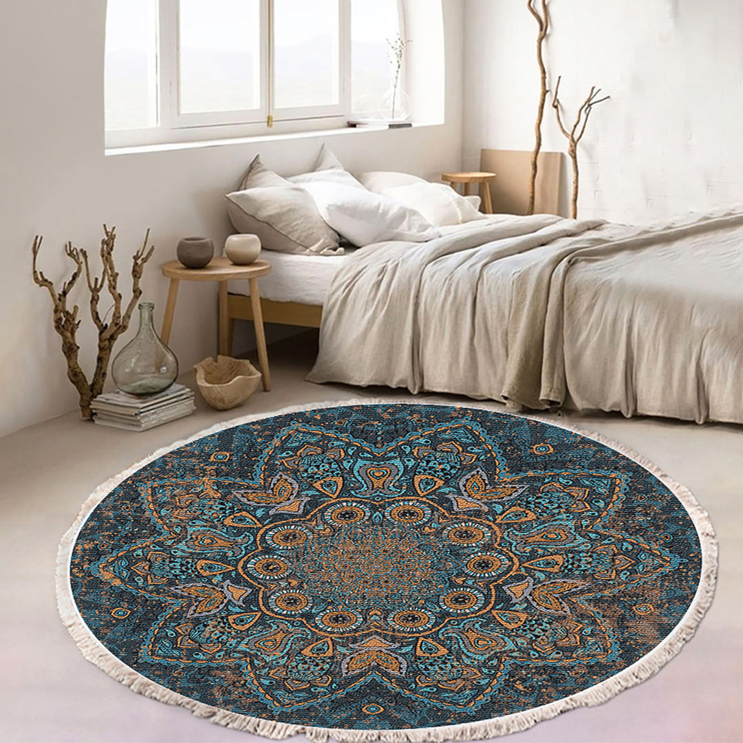 SOGA 2X 120cm Mandala Pattern Circle Area Rugs for Living Room Lounge Anti-slip Doormat Home Decor
