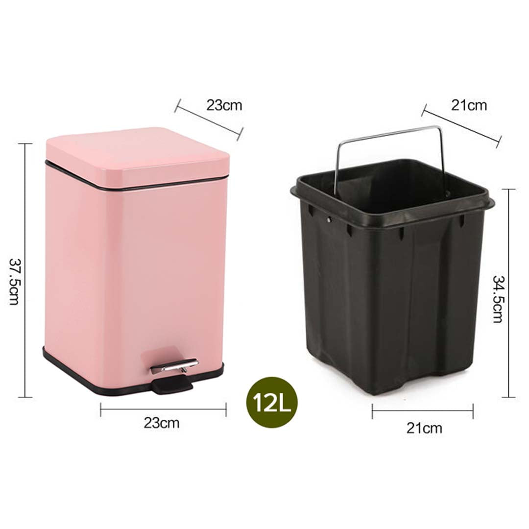 SOGA 4X Foot Pedal Stainless Steel Rubbish Recycling Garbage Waste Trash Bin Square 12L Pink