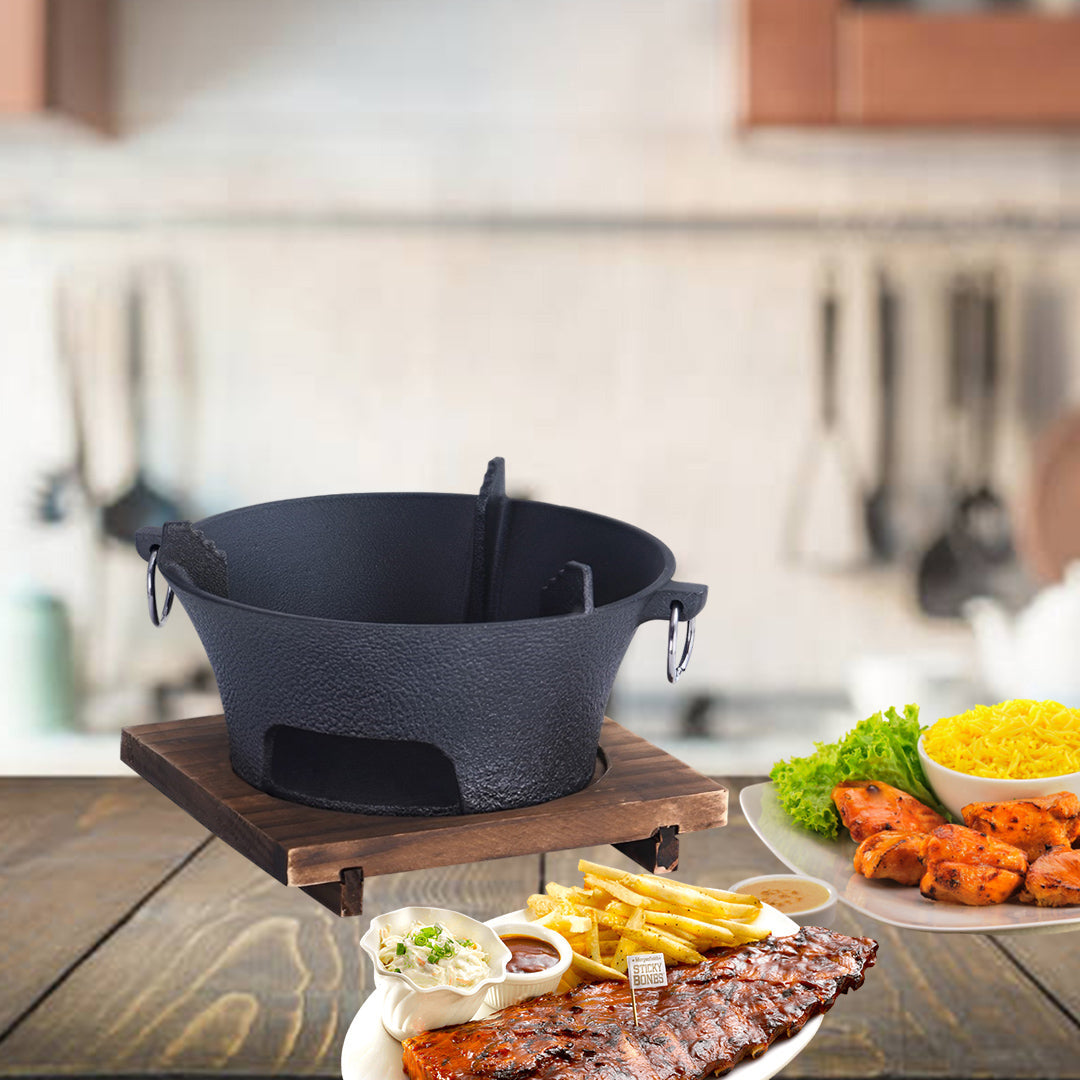 SOGA 2X Large Cast Iron Round Stove Charcoal Table Net Grill Japanese Style BBQ Picnic Camping with Wooden Board