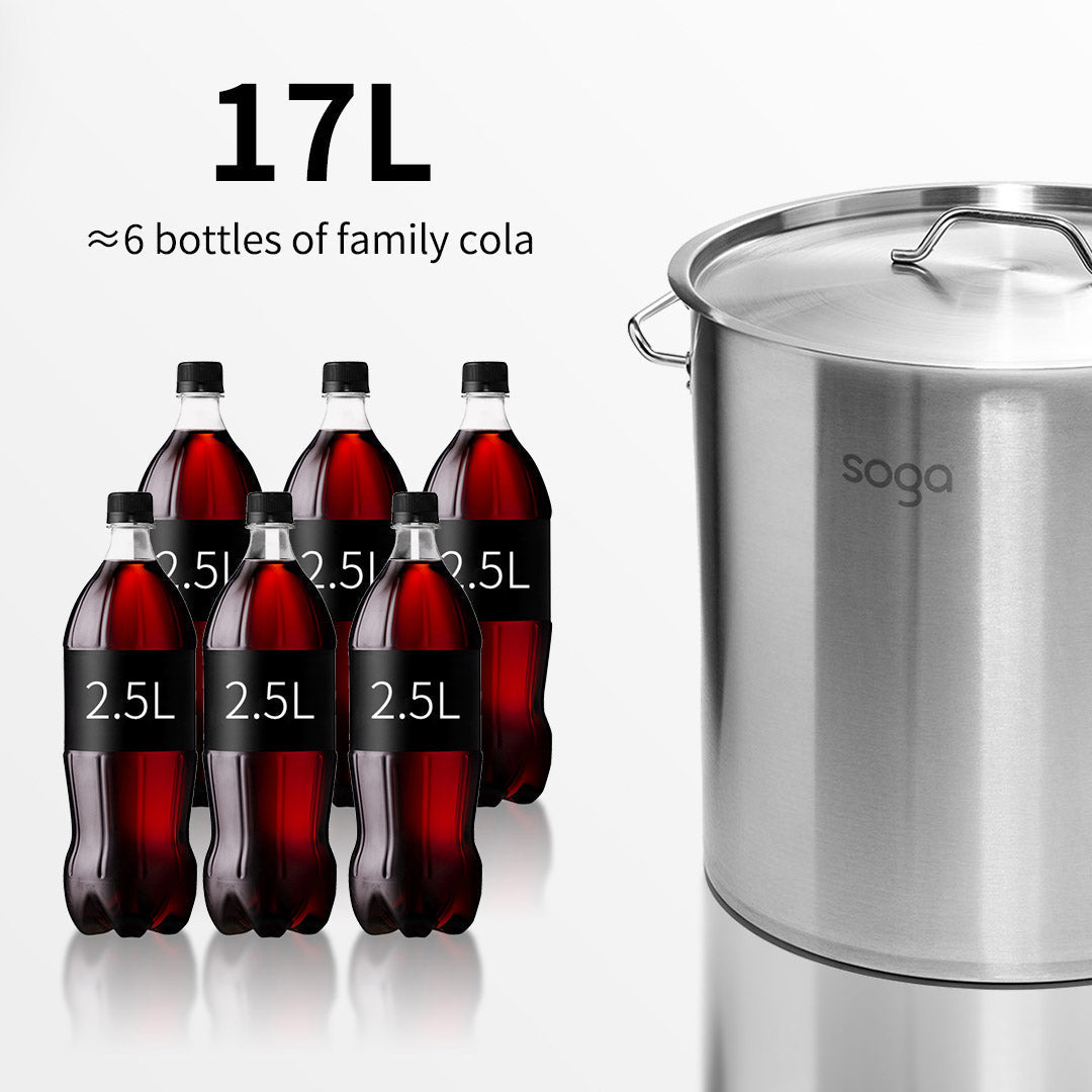 SOGA Stock Pot 17L Top Grade Thick Stainless Steel Stockpot 18/10
