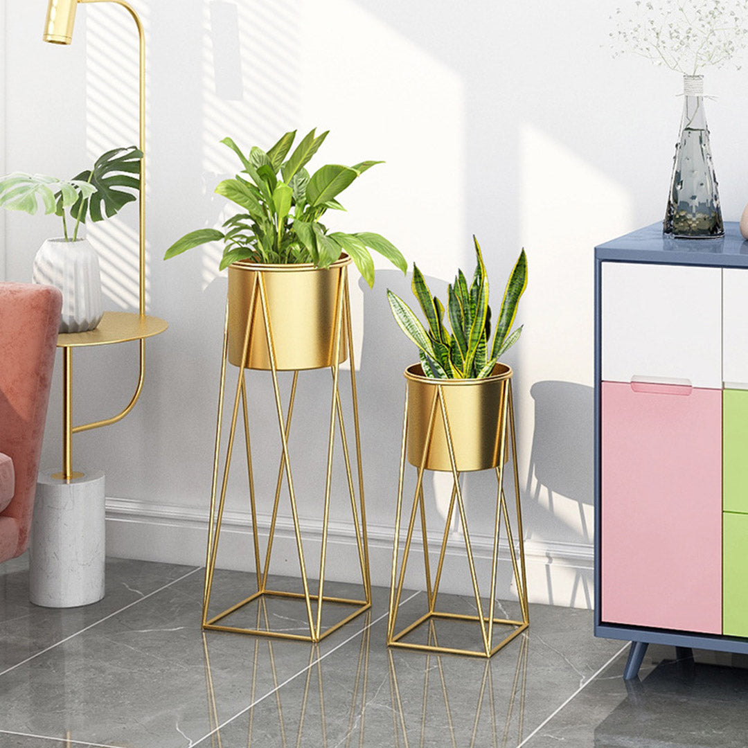 SOGA 4X 70cm Gold Metal Plant Stand with Gold Flower Pot Holder Corner Shelving Rack Indoor Display