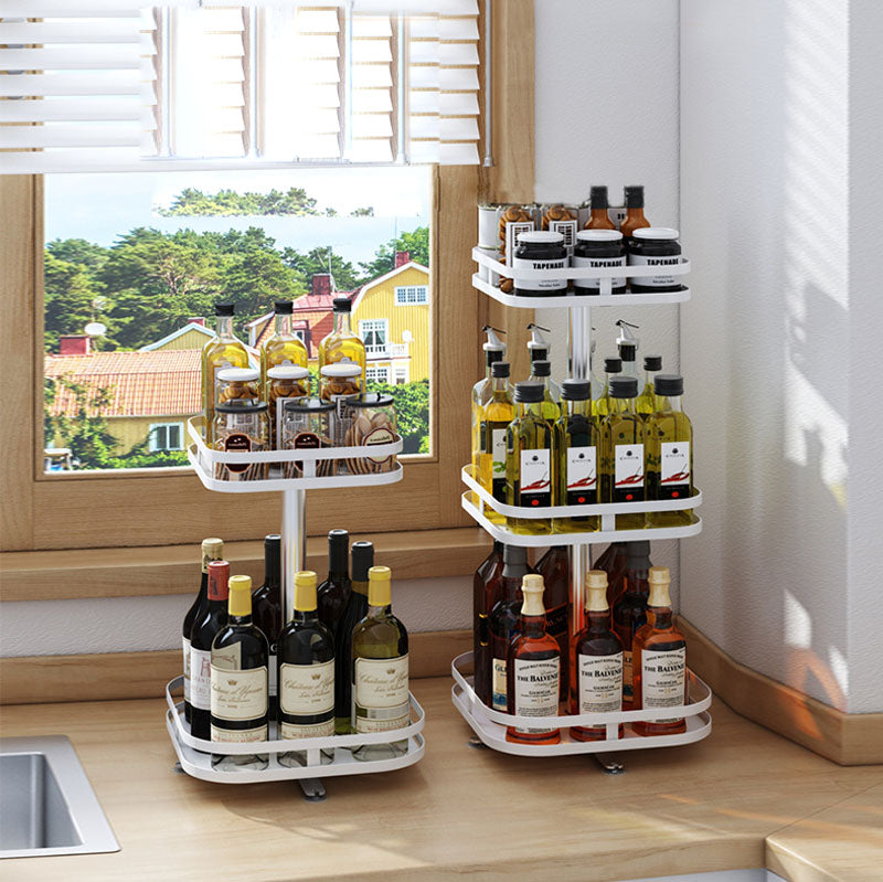 SOGA 2X 3 Tier Steel White Square Rotating Multi-Function Kitchen Portable Storage Spice Seasoning Kitchen Countertop Organiser Shelf