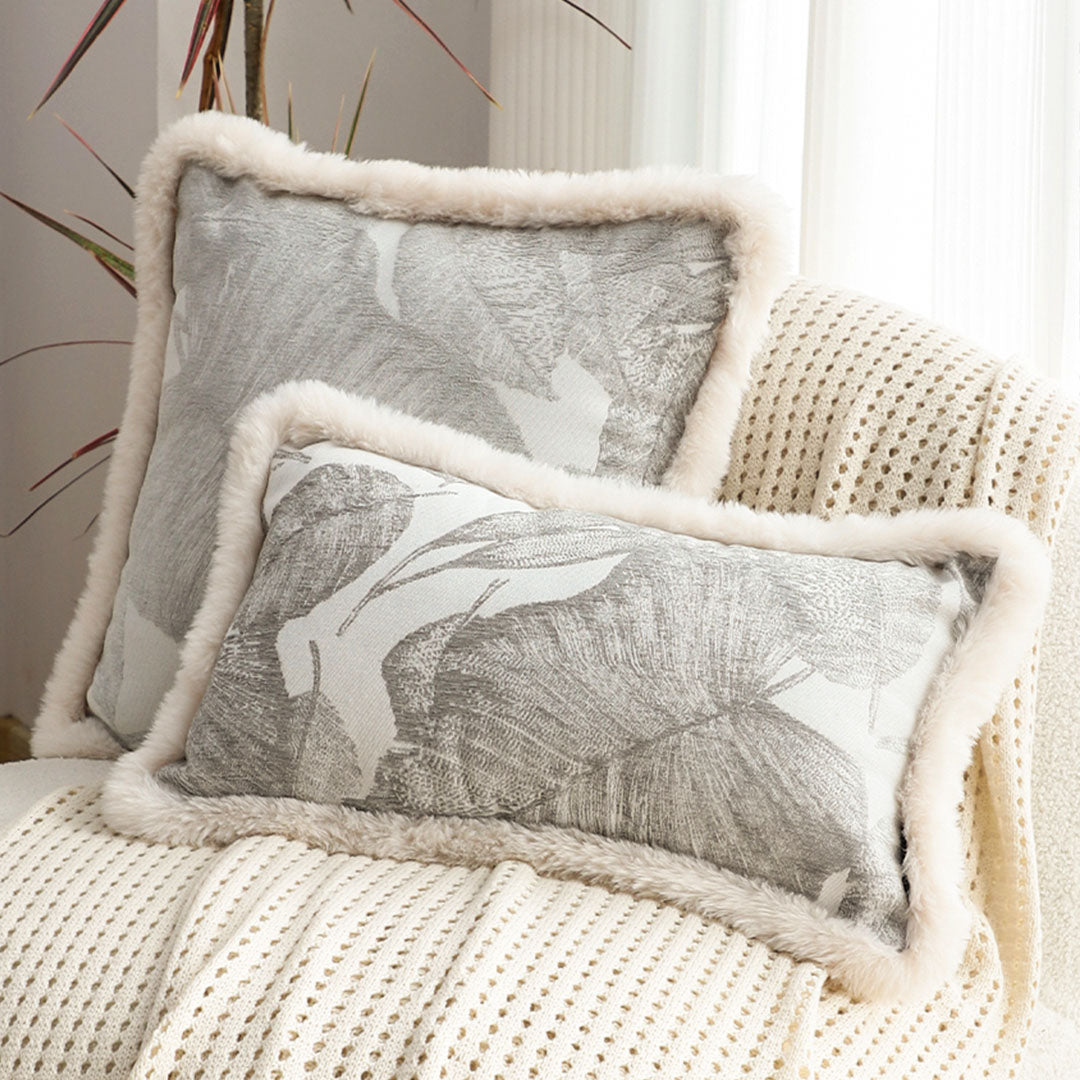 SOGA 35cm Wabi-sabi Rectangular Raised Embroidery Leaf & Lumbar Throw Pillow