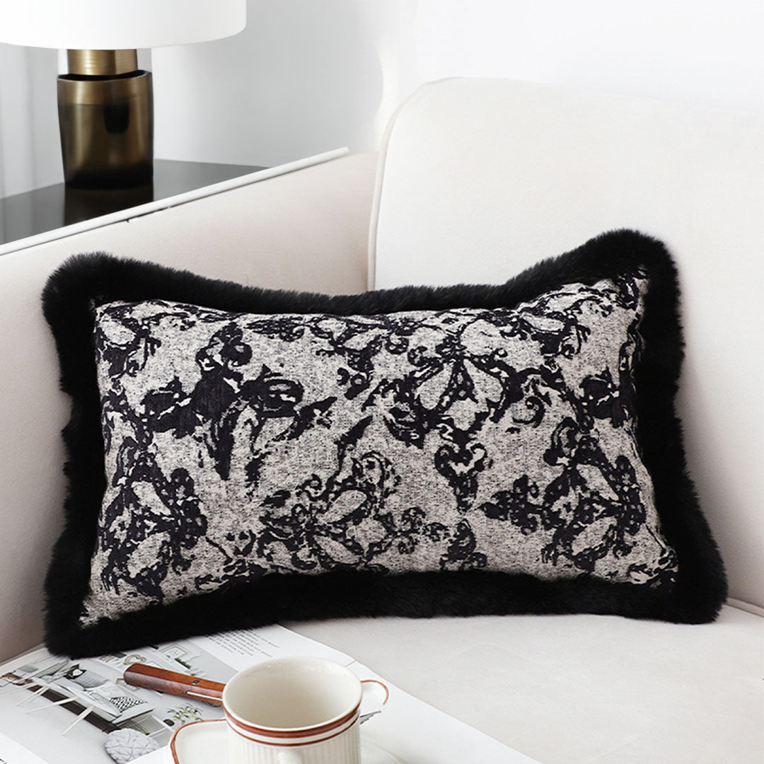 SOGA 35cm Vintage Black Pillowcase Set Black Herringbone Pattern Lumbar Throw Pillow