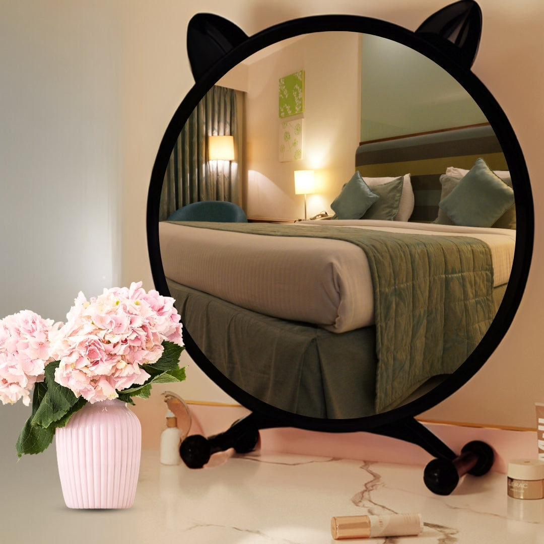 SOGA 2X 40cm Black Smart Makeup Bedroom Table Mirror Cat Ear Style No LED Light