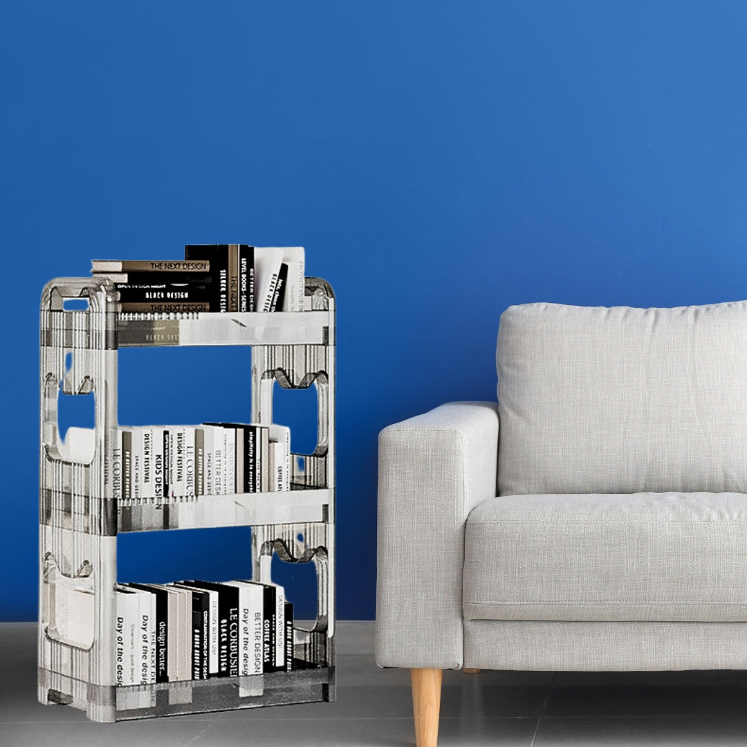 SOGA 38x24x94cm Clear 3 Tier Bookshelf & Cosmetic Storage Organizer Trolley Rack