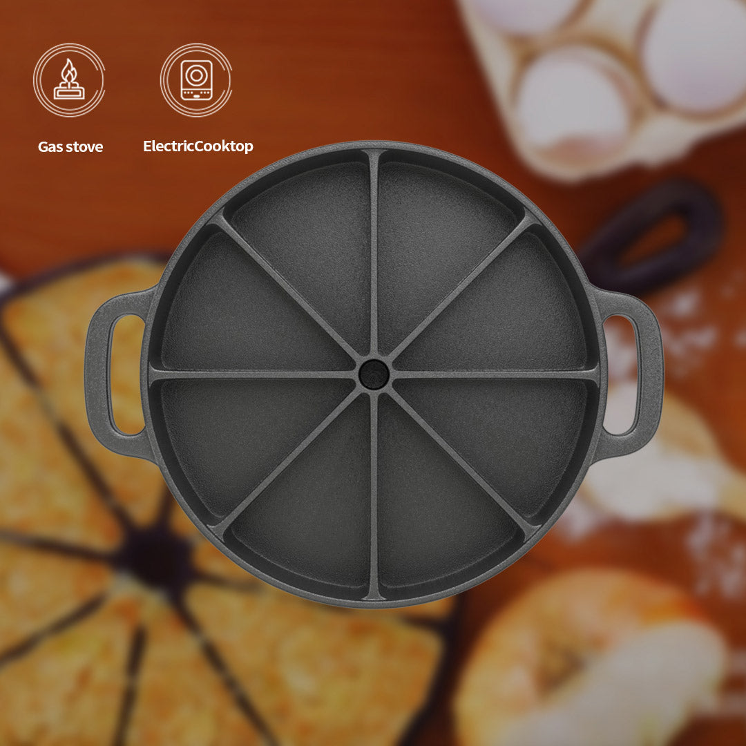 SOGA 2X 21.5CM Round Cast Iron Baking Wedge Pan Cornbread Cake 8-Slice Baking Dish with Handle