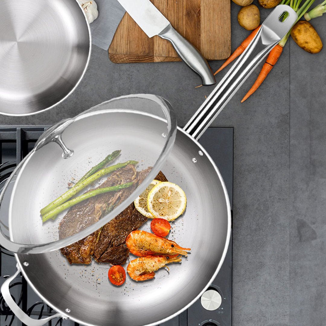 SOGA 30cm Stainless Steel Saucepan Sauce pan with Glass Lid and Helper Handle Triple Ply Base Cookware