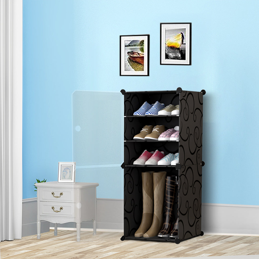 SOGA 2X 4 Tier Shoe Rack Organizer Sneaker Footwear Storage Stackable Stand Cabinet Portable Wardrobe with Cover