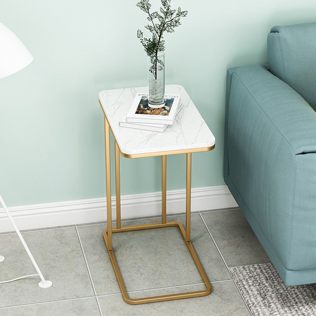 SOGA 2X 30x50cm White Ceramic Sofa Side Square Mini Table w/ Gold Metal Legs