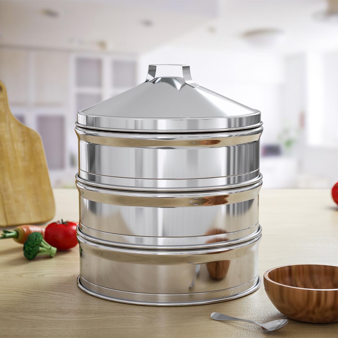 SOGA 3 Tier 28cm Stainless Steel Steamers With Lid Work inside of Basket Pot Steamers