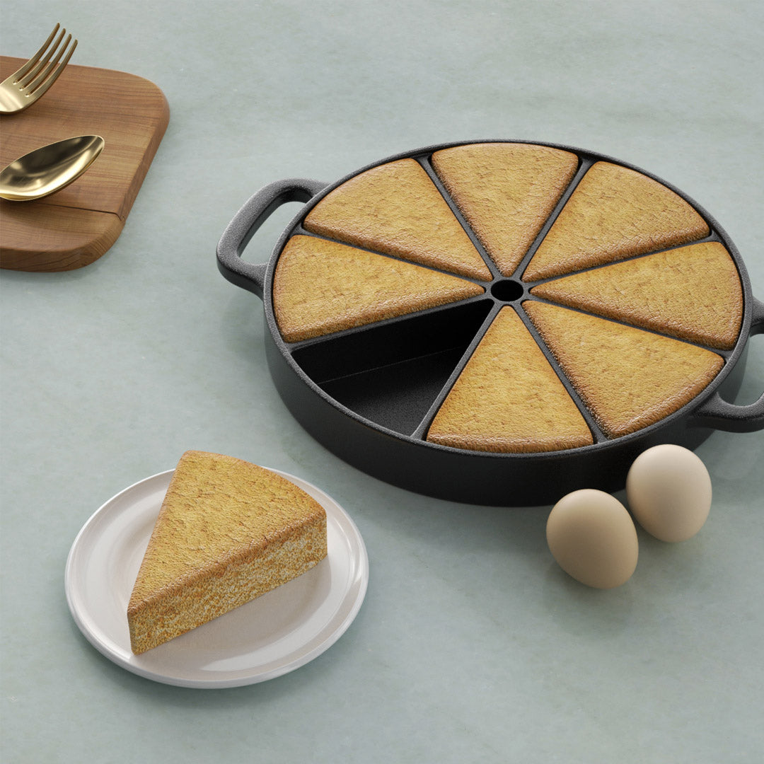 SOGA 2X 21.5CM Round Cast Iron Baking Wedge Pan Cornbread Cake 8-Slice Baking Dish with Handle