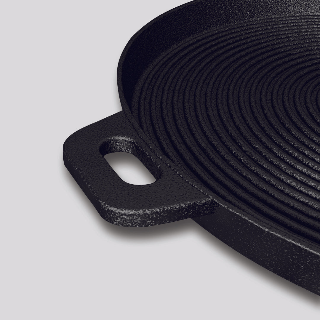 35cm Round Ribbed Frying Pan with Handle