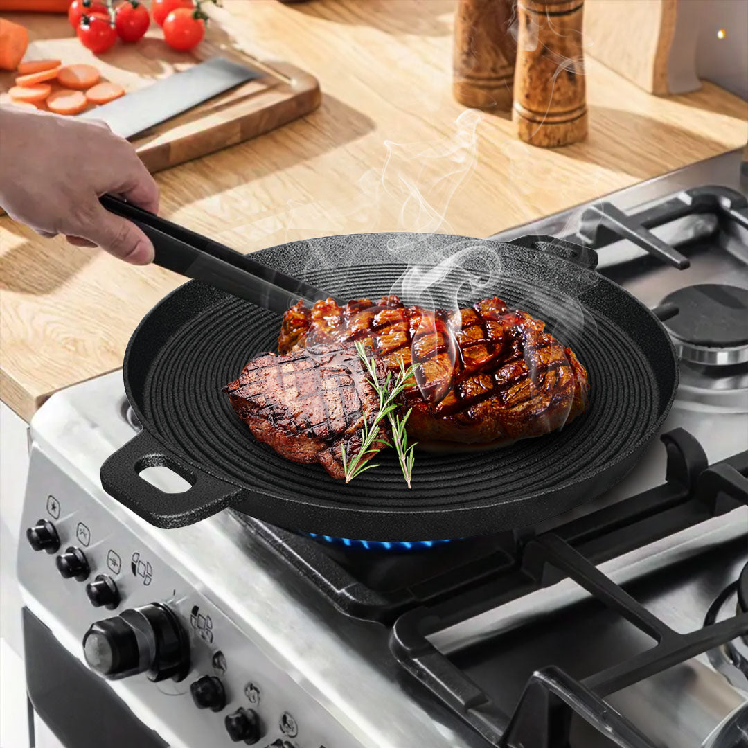 35cm Round Ribbed Frying Pan with Handle