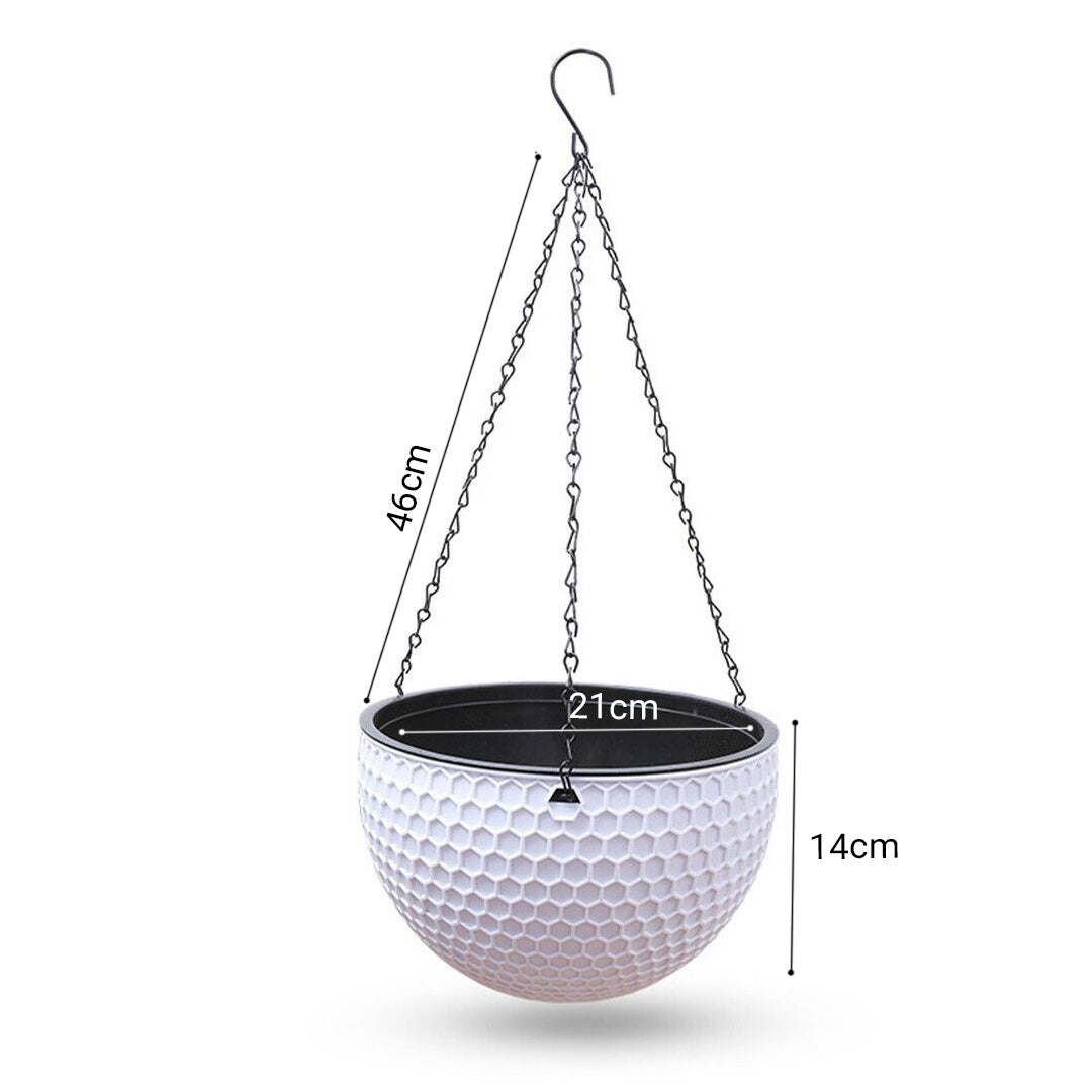 SOGA 2X White Medium Hanging Resin Flower Pot Self Watering Basket Planter Outdoor Garden Decor