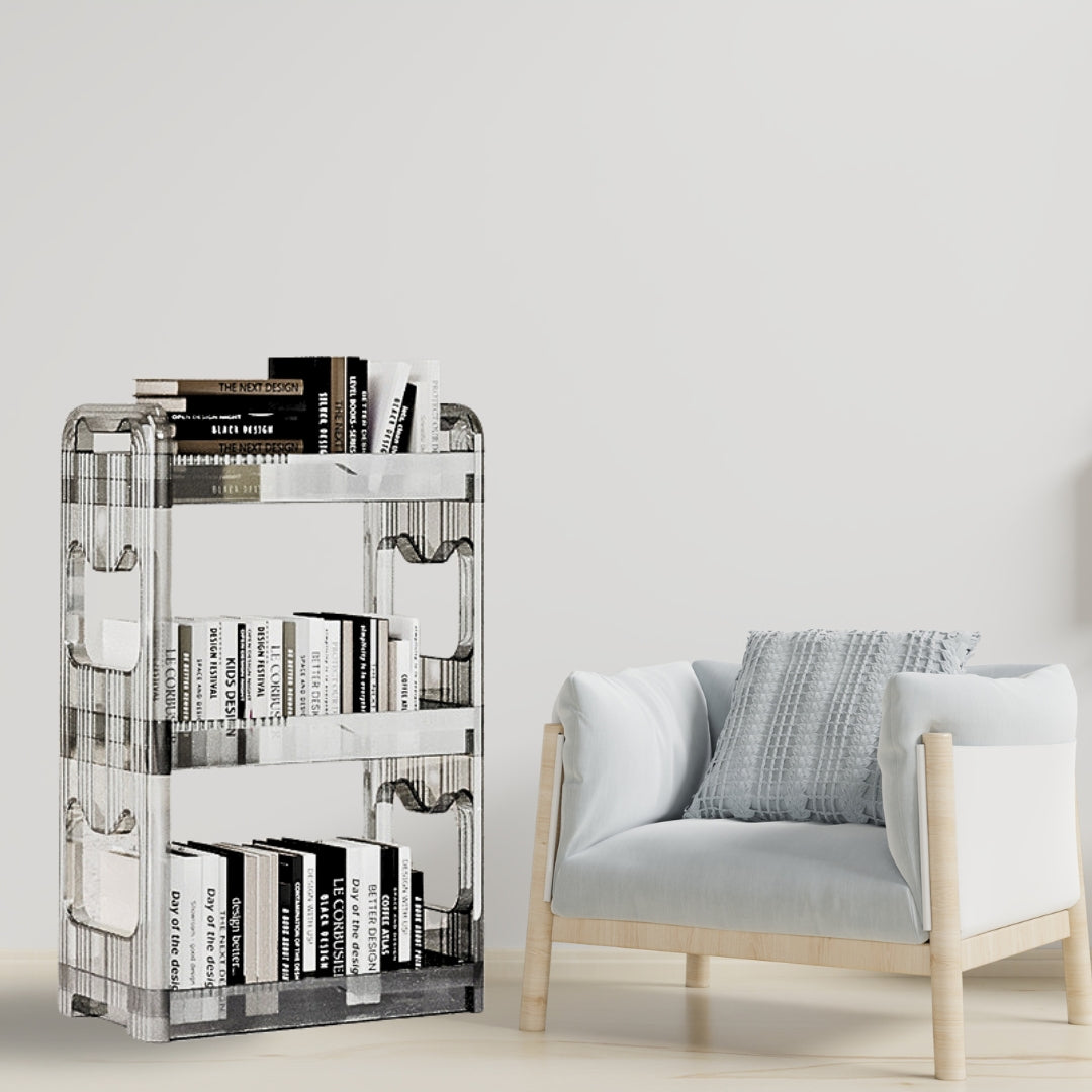 SOGA 38x24x94cm Clear 3 Tier Bookshelf & Cosmetic Storage Organizer Trolley Rack