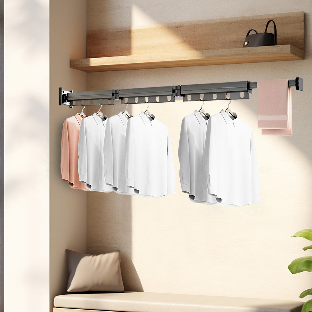 SOGA 127.5cm Wall-Mounted Clothing Dry Rack Retractable Space-Saving Foldable Hanger 2