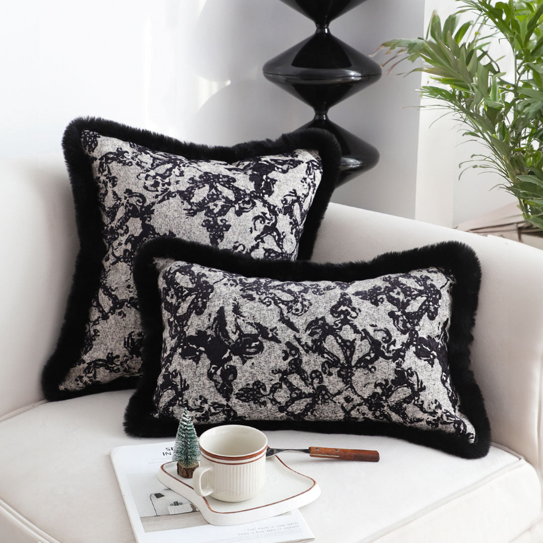SOGA 35cm Vintage Black Pillowcase Set Black Herringbone Pattern Lumbar Throw Pillow