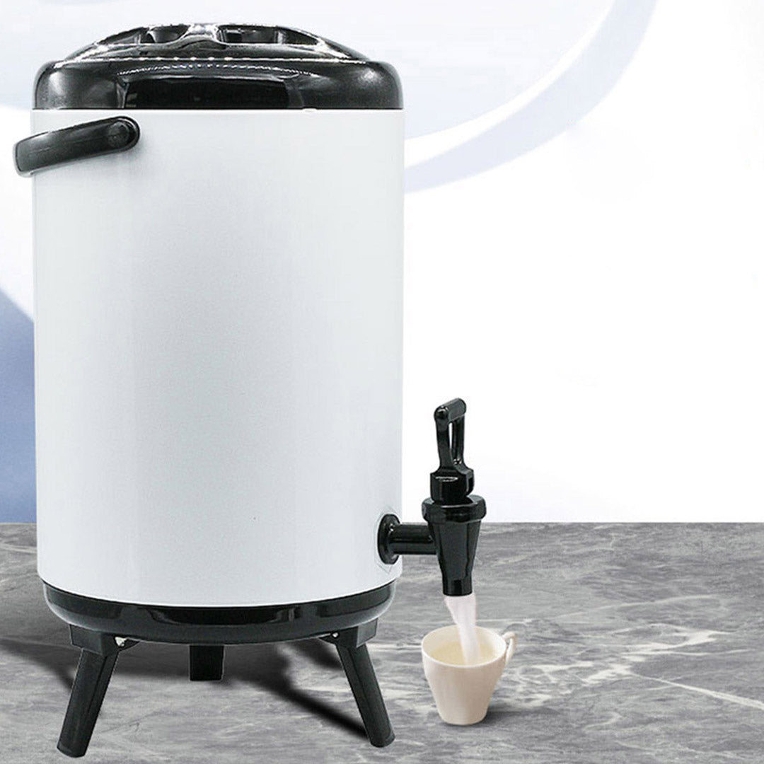 SOGA 4X 8L Stainless Steel Insulated Milk Tea Barrel Hot and Cold Beverage Dispenser Container with Faucet White