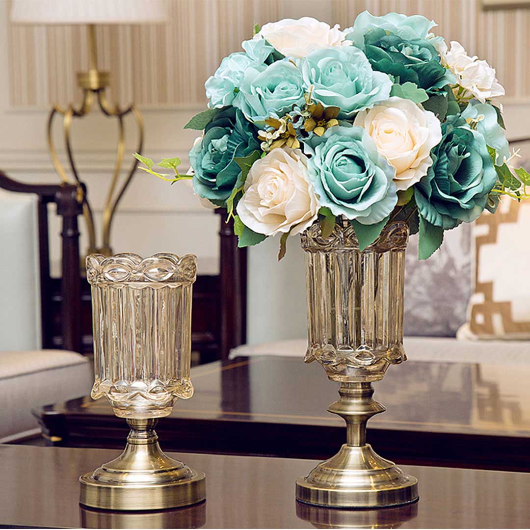 Transparent Vase with Blue Flower Set