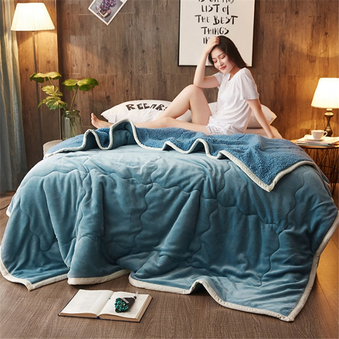SOGA 2X Lake Blue Throw Blanket Warm Cozy Double Sided Thick Flannel Coverlet Fleece Bed Sofa Comforter