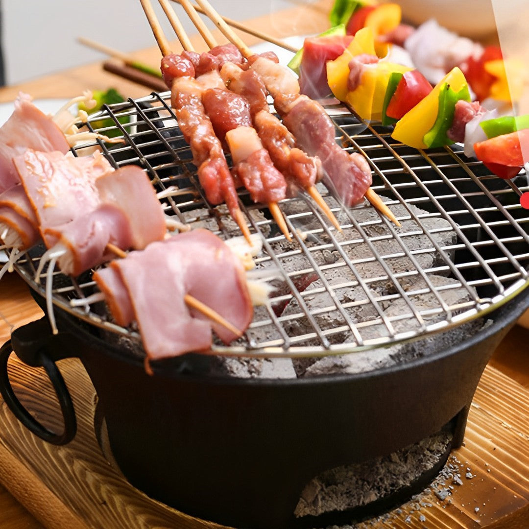 SOGA 2X Large Cast Iron Round Stove Charcoal Table Net Grill Japanese Style BBQ Picnic Camping with Wooden Board