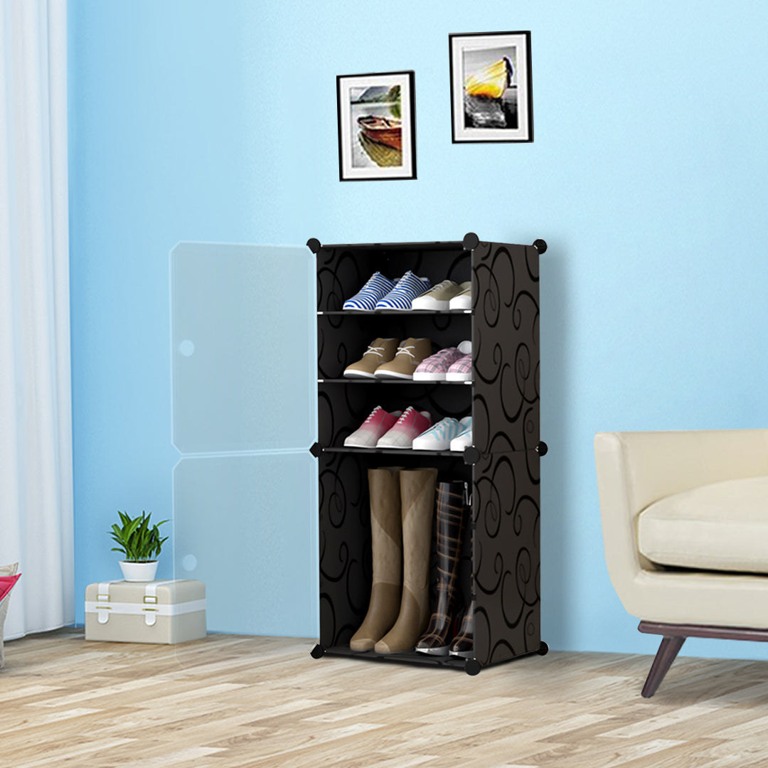 SOGA 2X 4 Tier Shoe Rack Organizer Sneaker Footwear Storage Stackable Stand Cabinet Portable Wardrobe with Cover