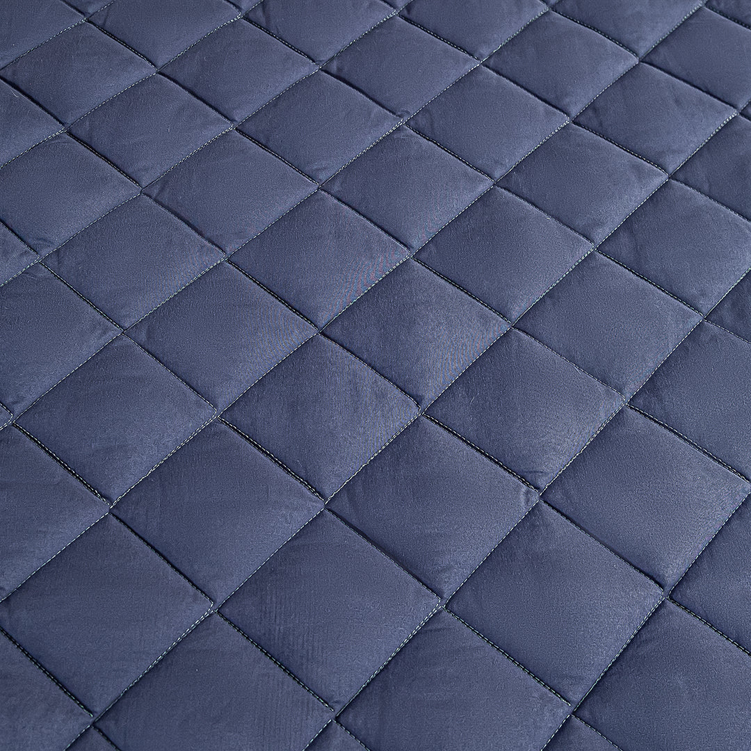 SOGA 2X Blue 183cm Wide Cross-Hatch Mattress Cover Thick Quilted Stretchable Bed Spread Sheet Protector with Pillow Covers