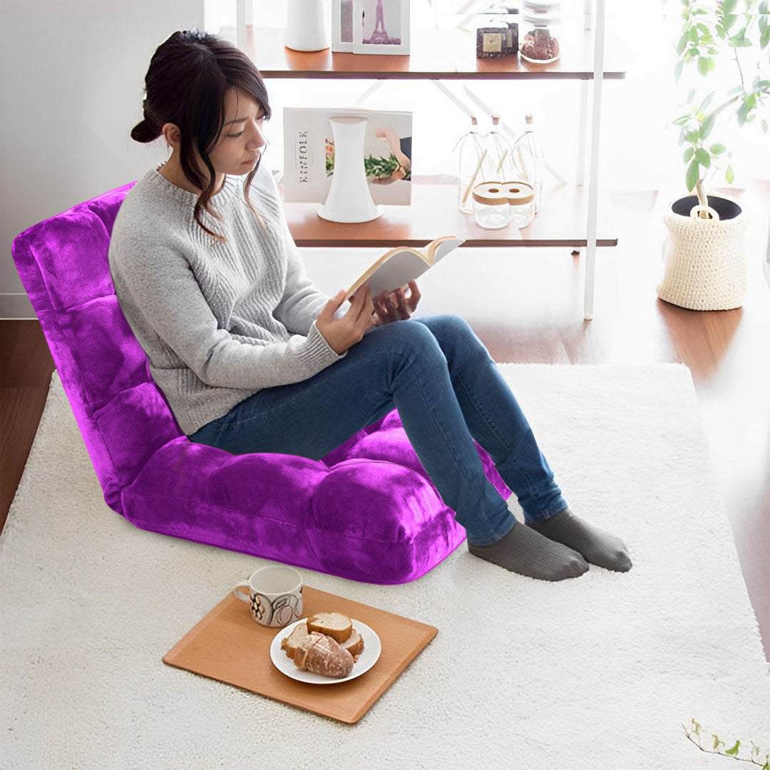 SOGA Floor Recliner Folding Lounge Sofa Futon Couch Folding Chair Cushion Purple x4