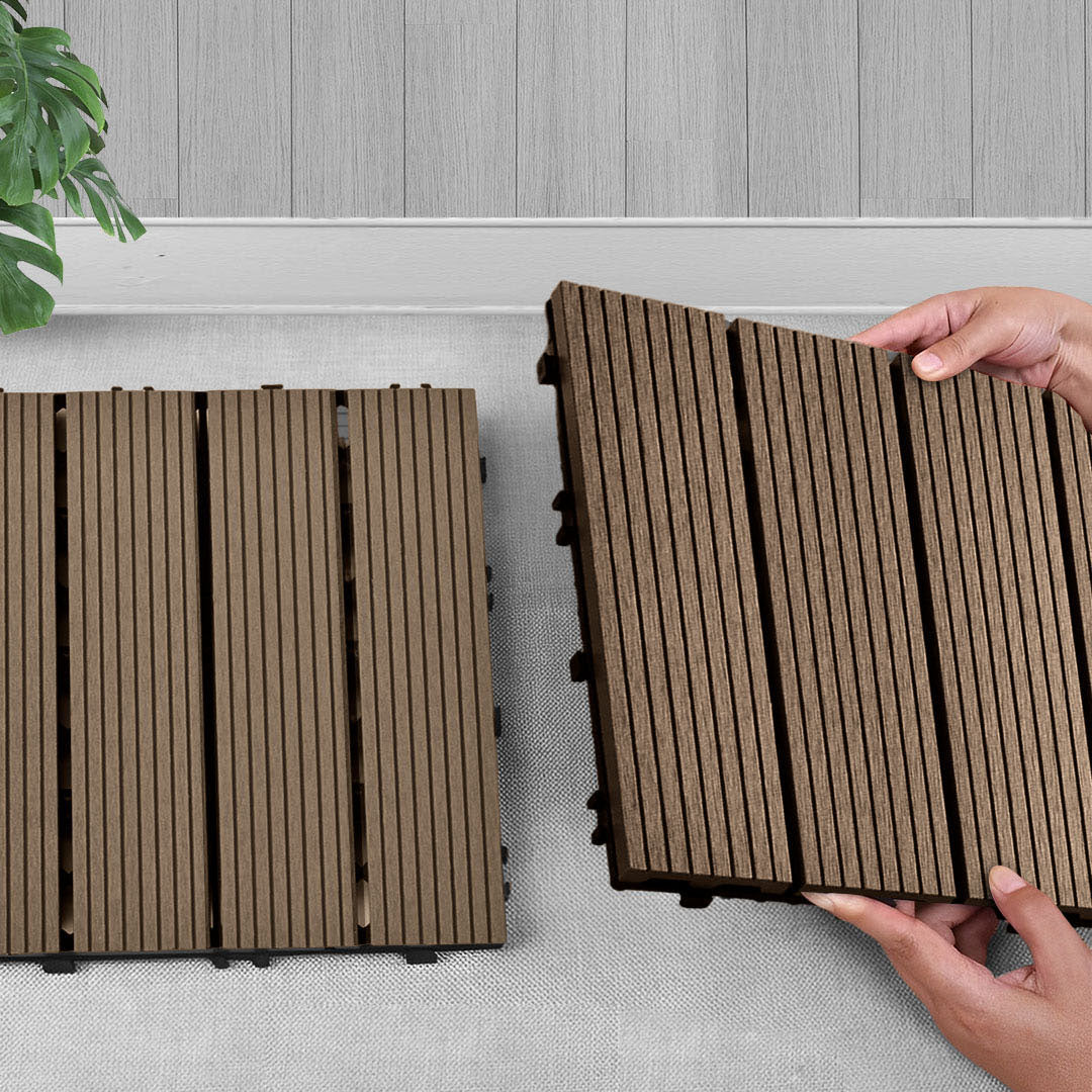 SOGA 2X 11 pcs Dark Chocolate DIY Wooden Composite Decking Tiles Garden Outdoor Backyard Flooring Home Decor