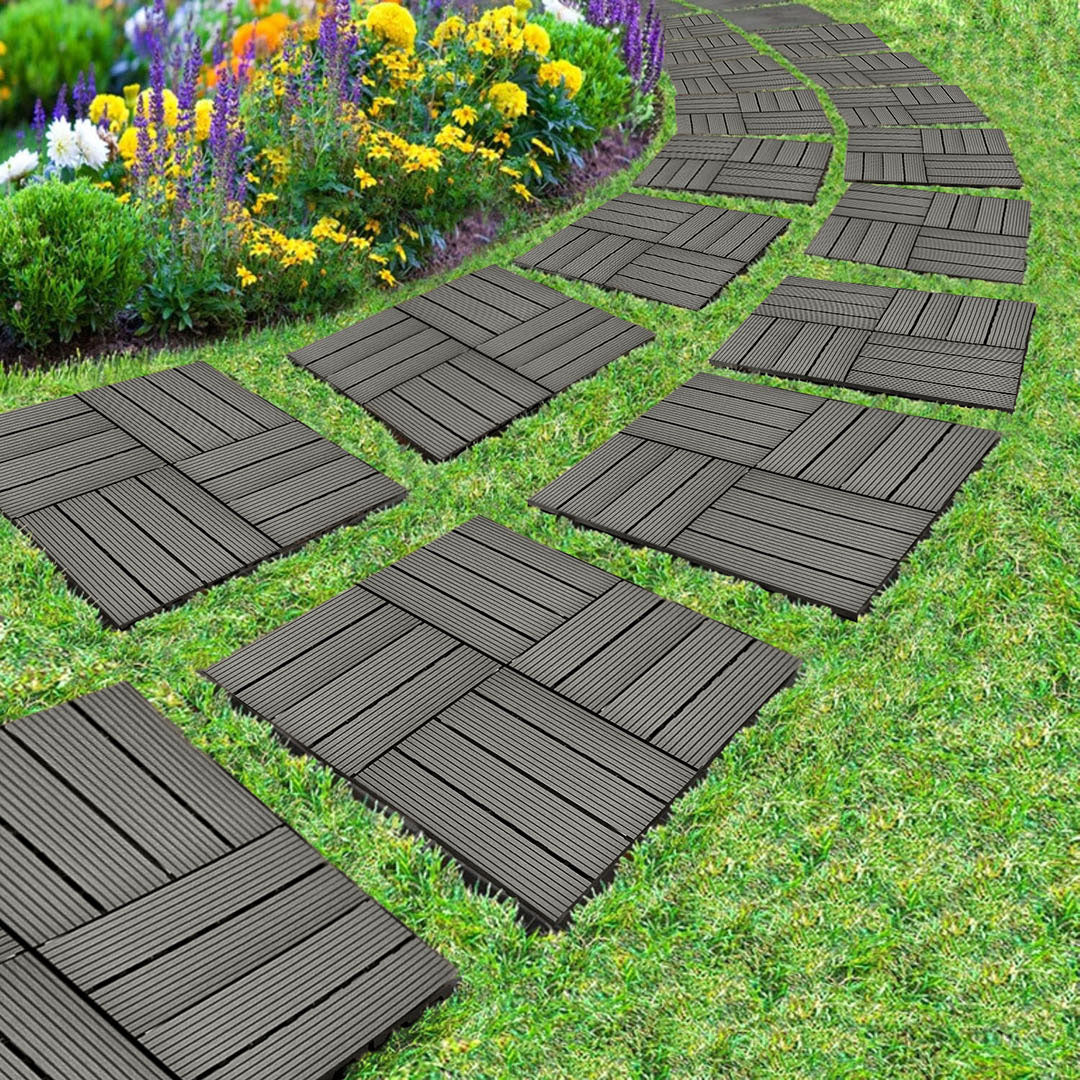 SOGA 2X 11 pcs Grey DIY Wooden Composite Decking Tiles Garden Outdoor Backyard Flooring Home Decor