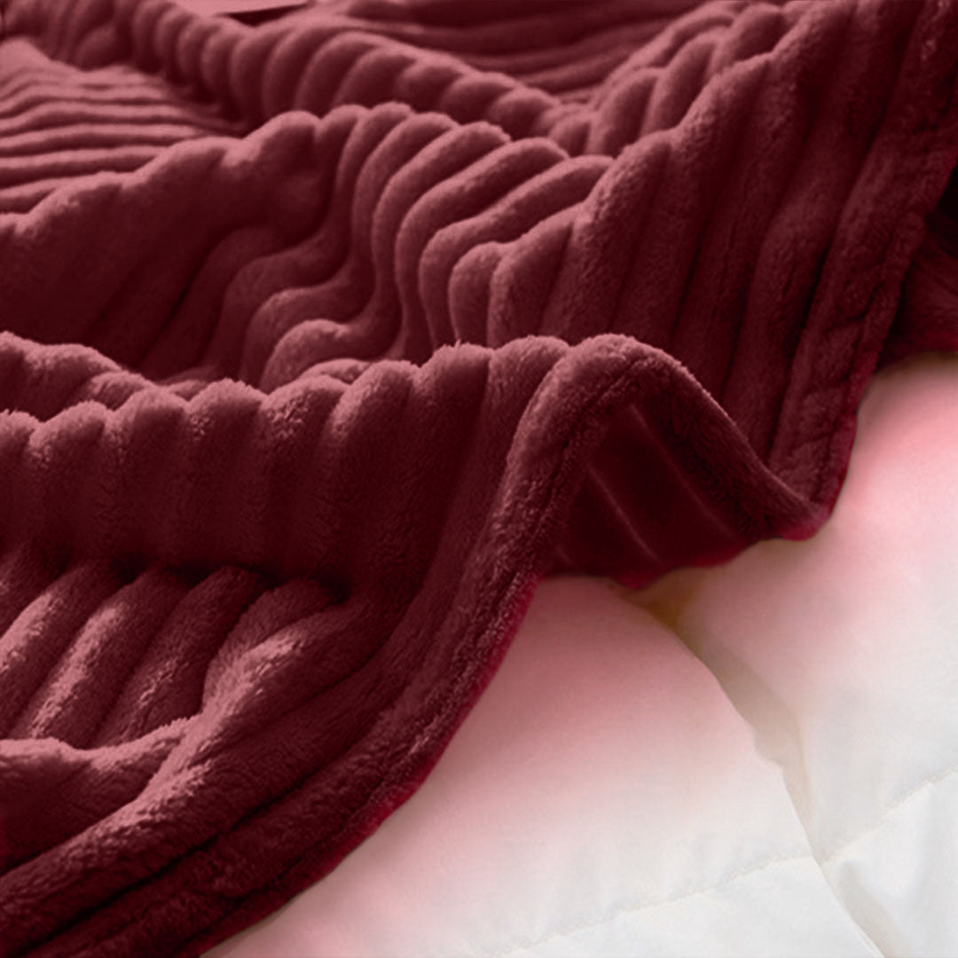 SOGA 2X Burgundy Throw Blanket Warm Cozy Striped Pattern Thin Flannel Coverlet Fleece Bed Sofa Comforter