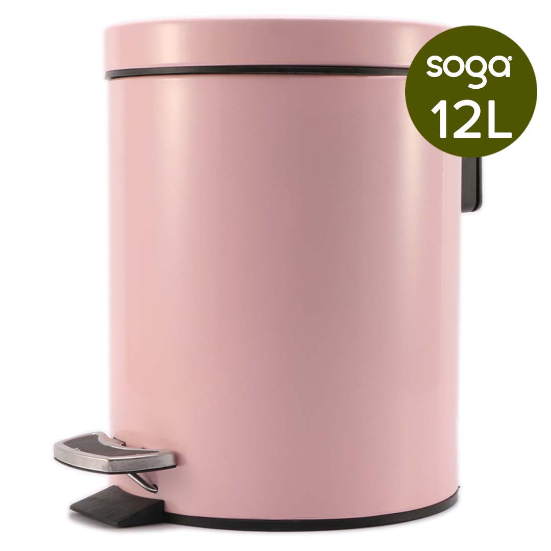 SOGA 12L Modern Foot Pedal Trash Bin Waste Kitchen Bathroom Stainless Steel Round Pink