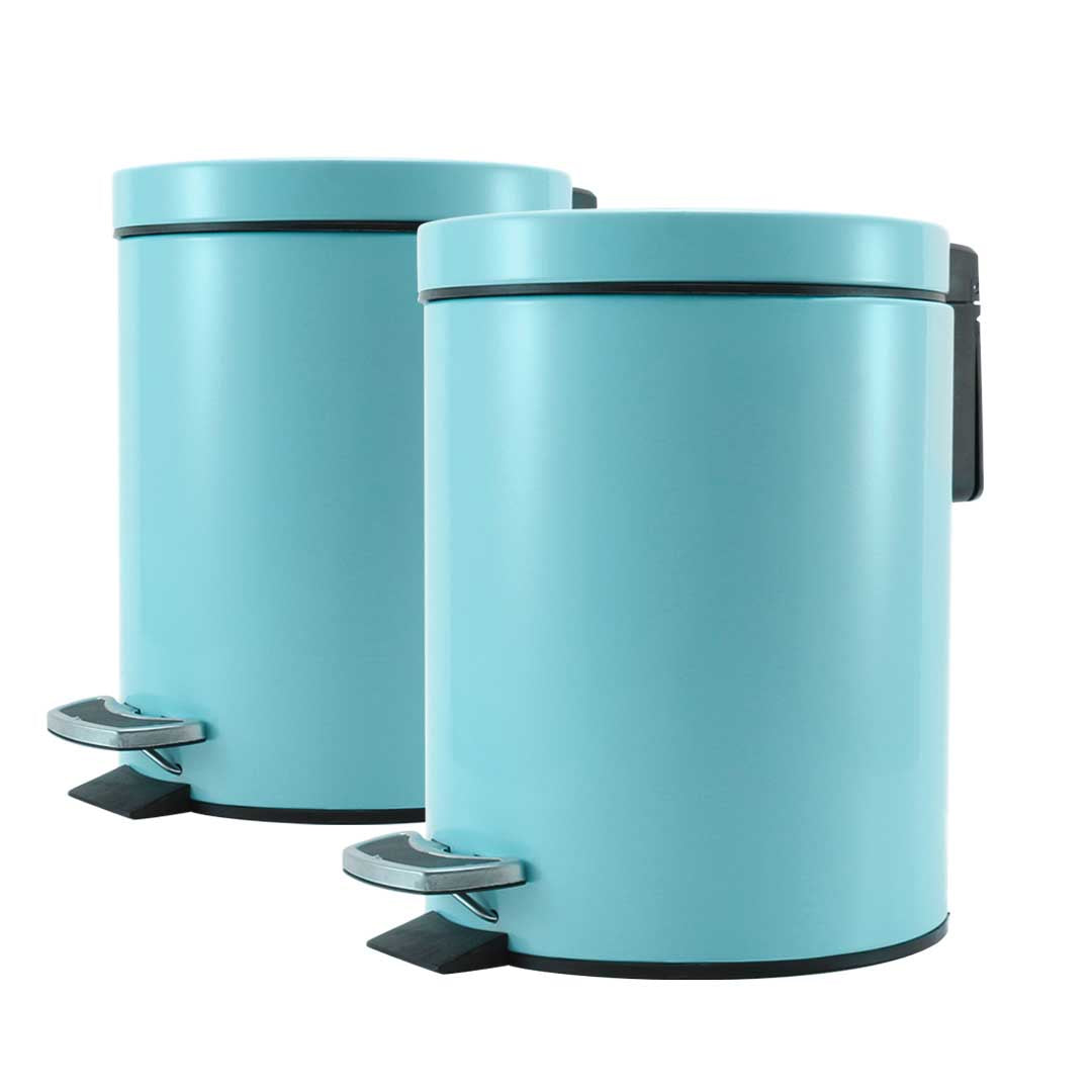 SOGA 2X Foot Pedal Stainless Steel Rubbish Recycling Garbage Waste Trash Bin Round 7L Blue
