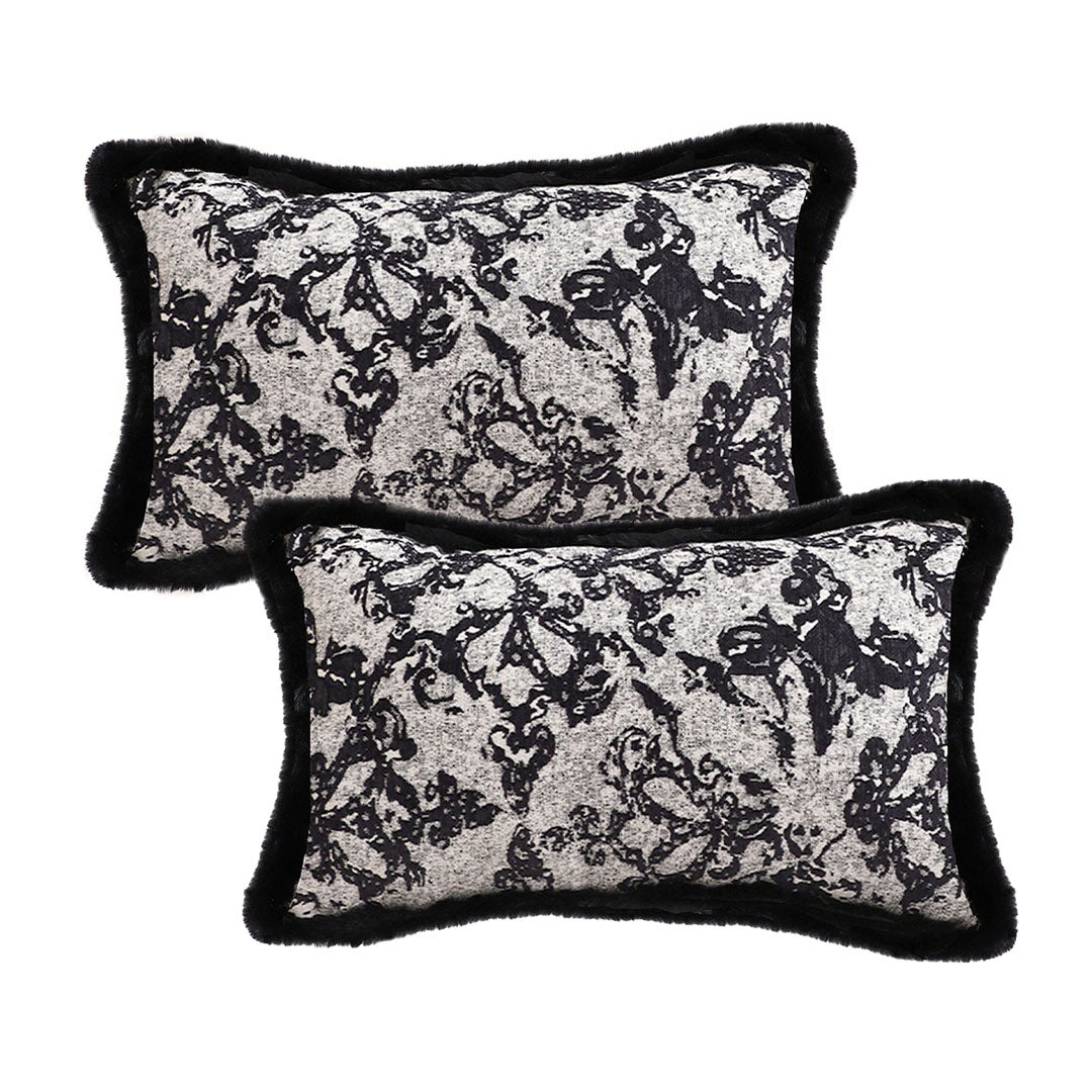 SOGA 2X 35cm Vintage Black Pillowcase Set Black Herringbone Pattern Lumbar Throw Pillow