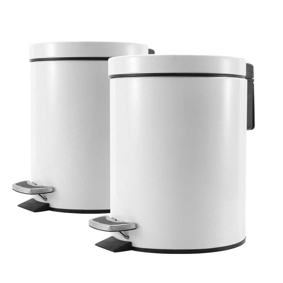 SOGA 2X Foot Pedal Stainless Steel Rubbish Recycling Garbage Waste Trash Bin Round 7L White