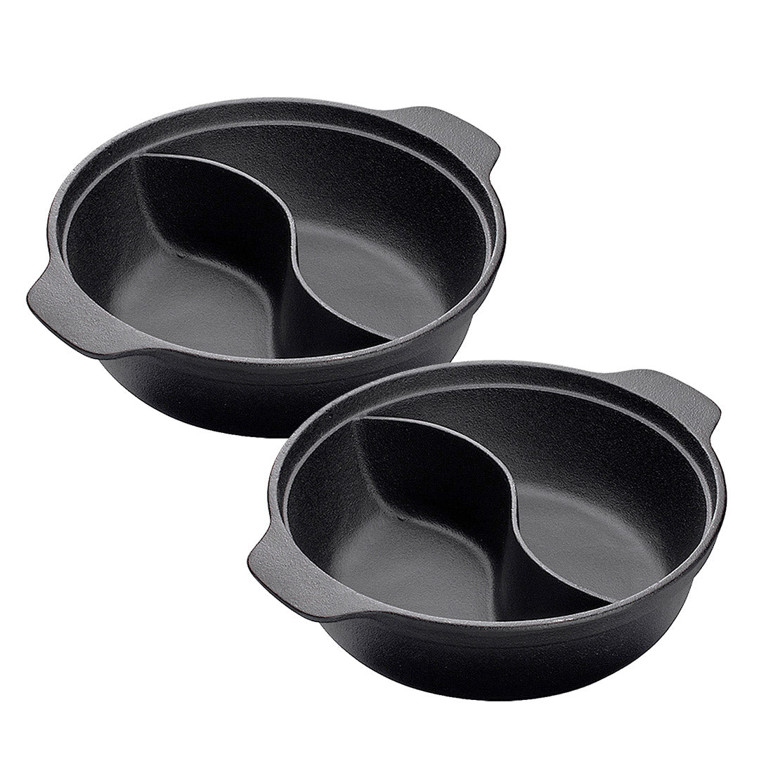 SOGA 2X 32CM Round Cast Iron Shabu Shabu Hotpot Beef Chicken Stew Wok Two-Flavor Division