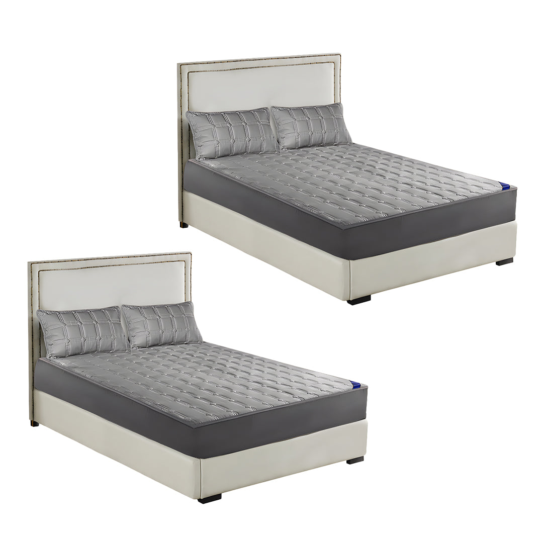 SOGA 2X Grey 183cm Wide Mattress Cover Thick Quilted Stretchable Bed Spread Sheet Protector with Pillow Covers