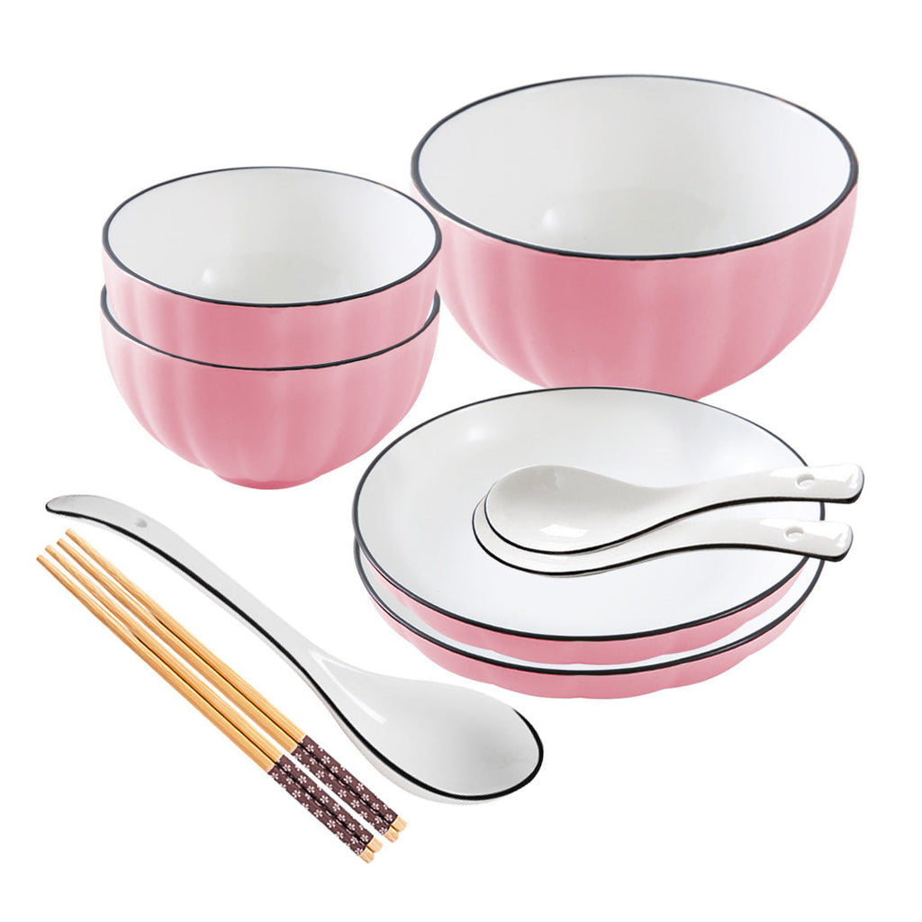 Pink Ceramic Dinnerware Bowl Set