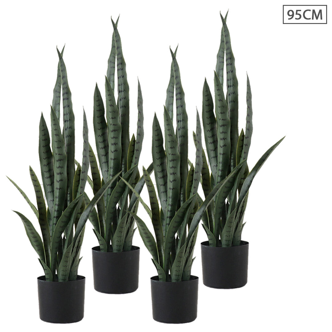 SOGA 4X 95cm Sansevieria Snake Artificial Plants with Black Plastic Planter Greenery, Home Office Decor