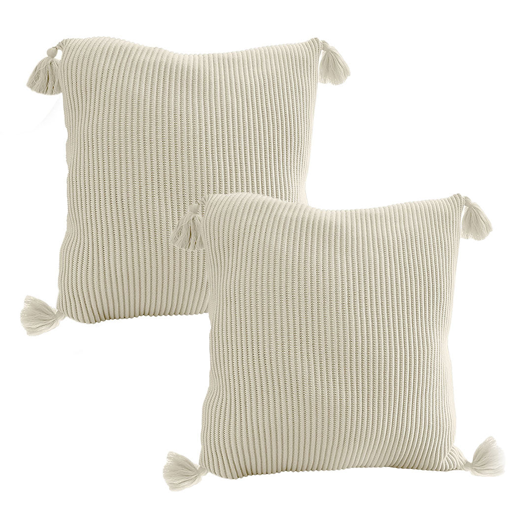 SOGA 2X 45cm Khaki Wabi-Sabi Thickened Cotton Tassel Square  Throw Pillow