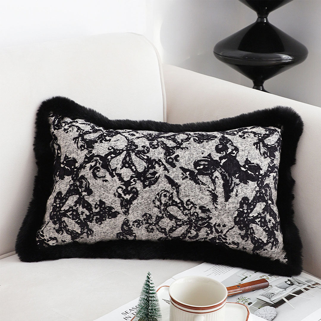 SOGA 2X 35cm Vintage Black Pillowcase Set Black Herringbone Pattern Lumbar Throw Pillow
