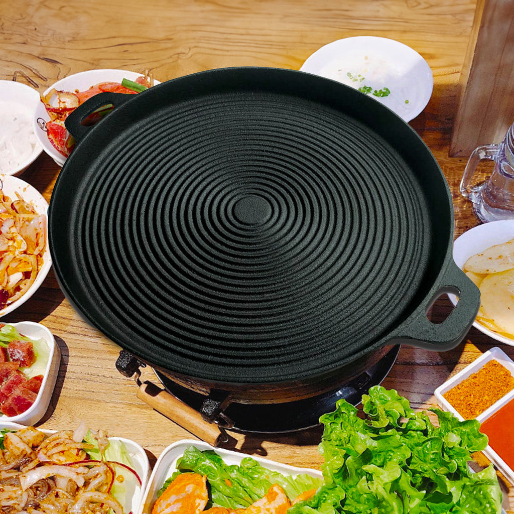 35cm Round Ribbed Frying Pan with Handle