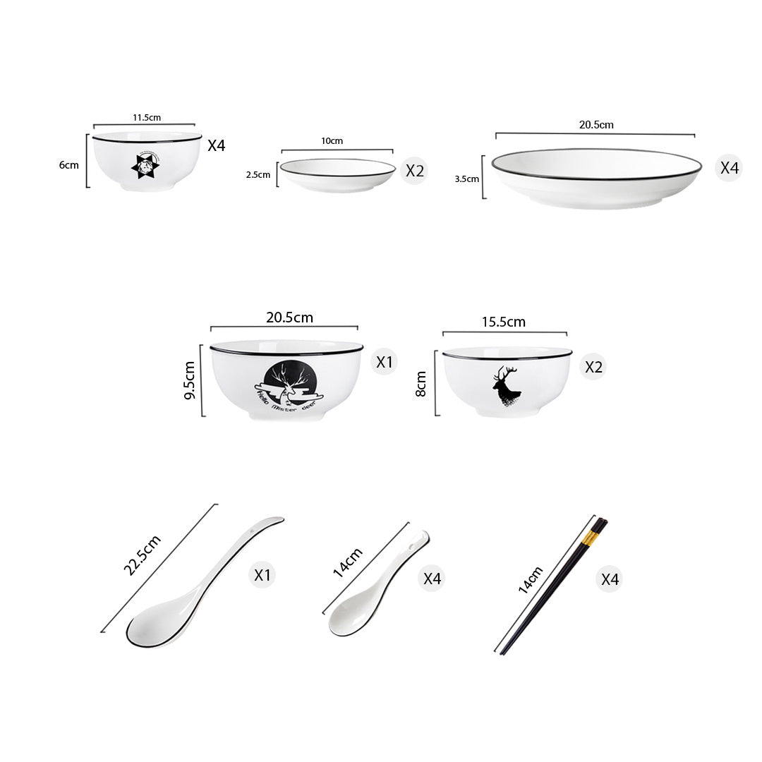 White Antler Printed Ceramic Dinnerware Set