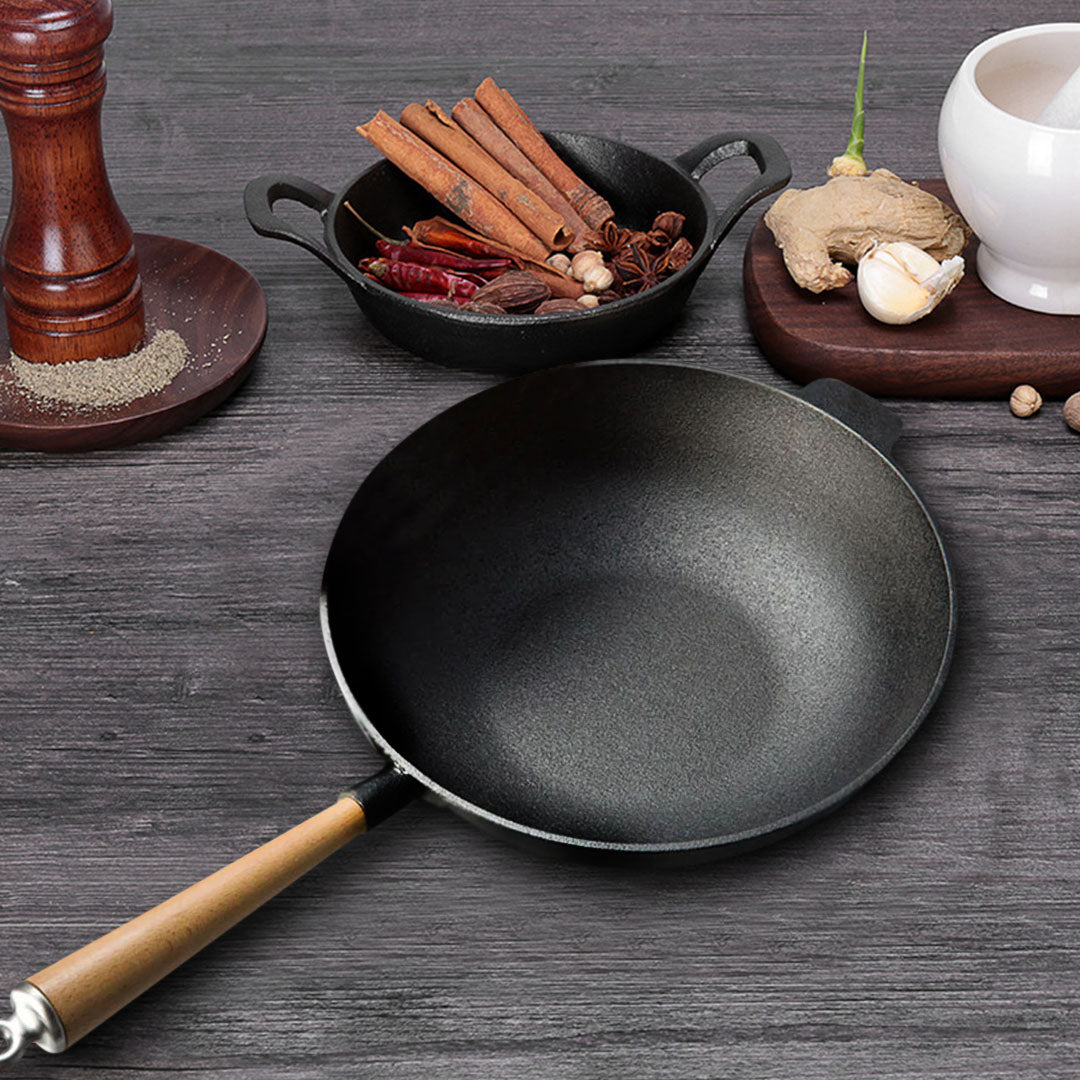 SOGA 2X 31cm Commercial Cast Iron Wok FryPan Fry Pan