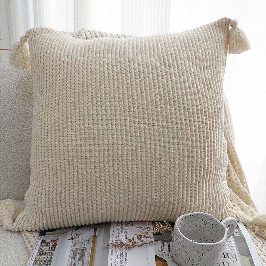 SOGA 2X 45cm Khaki Wabi-Sabi Thickened Cotton Tassel Square  Throw Pillow