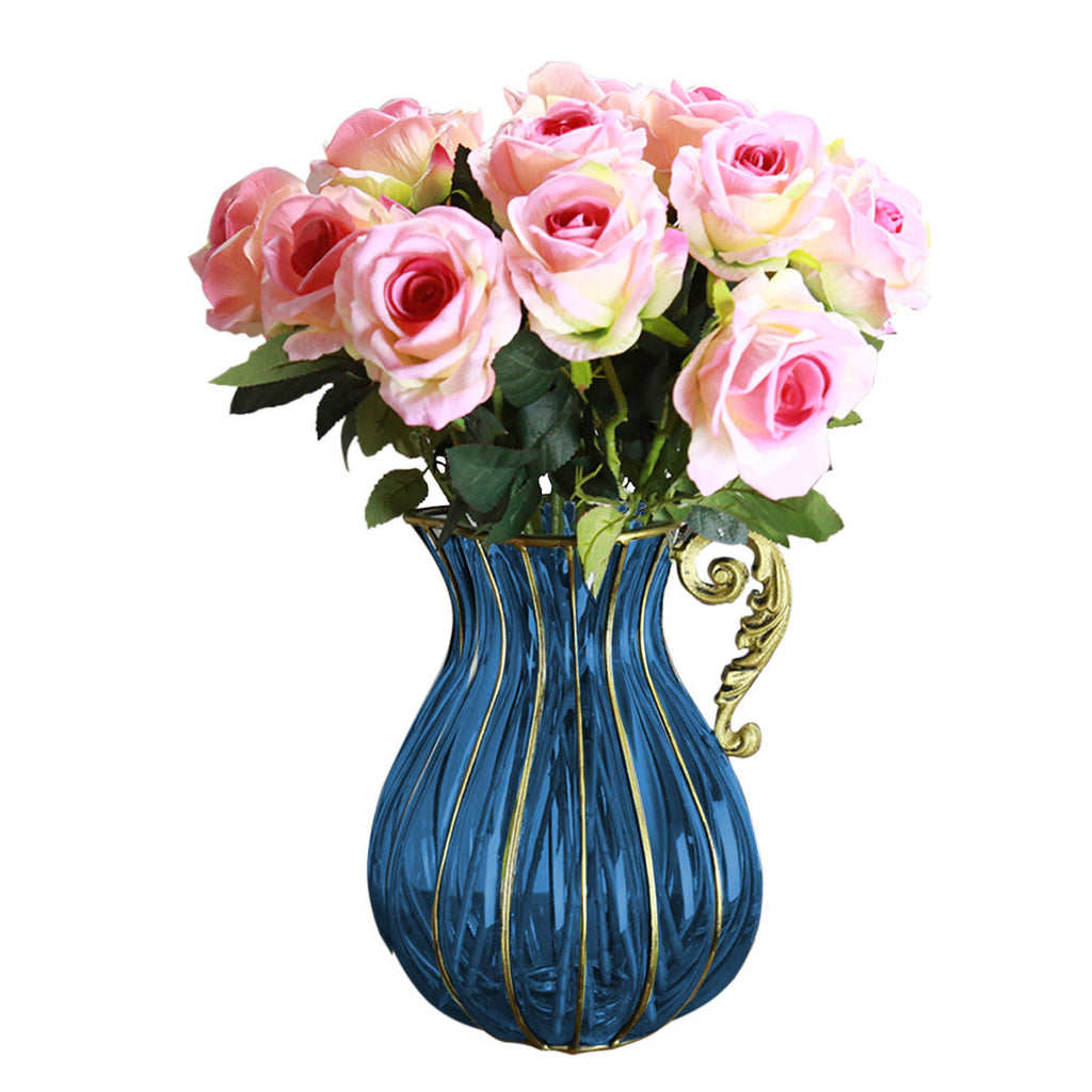 Glass Flower Vase with Metal Handle