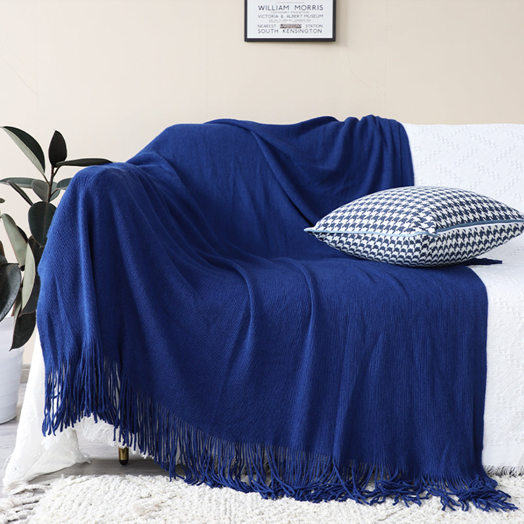 Fringed Knitted Throw Blanket